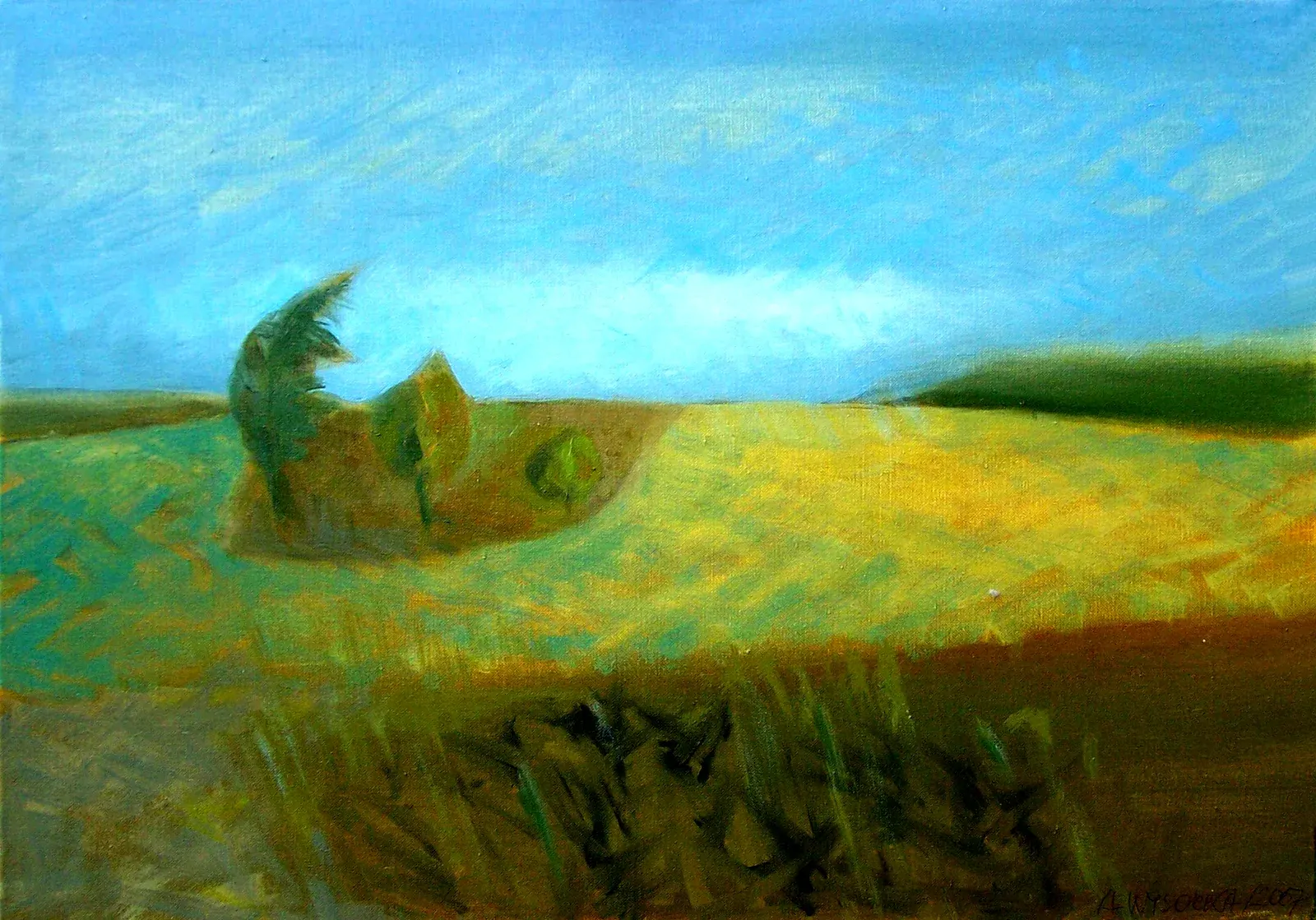 «Jesienne niebo» (2007), olio su tela — opera di Antonina Wysocka-Jonczak