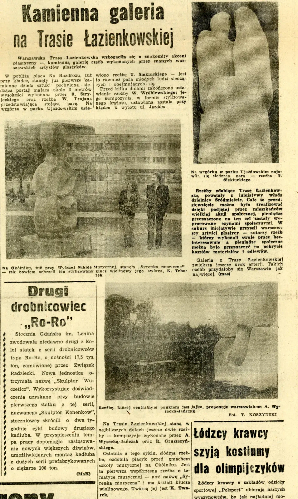 Ritaglio di giornale: «Kamienna galeria na Trasie Łazienkowskiej», quotidiano polacco, 1974.