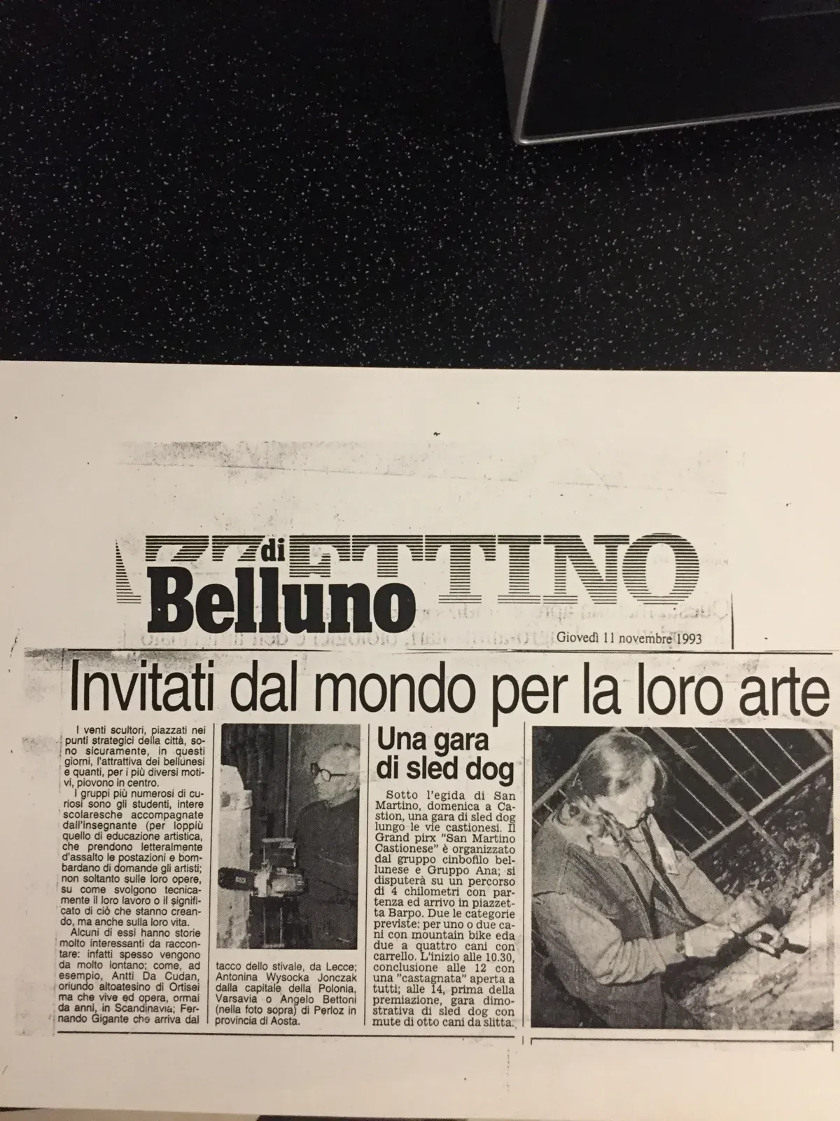 Ritaglio di giornale: «Invitati dal mondo per la loro arte», Il Gazzettino, 11 novembre 1993.