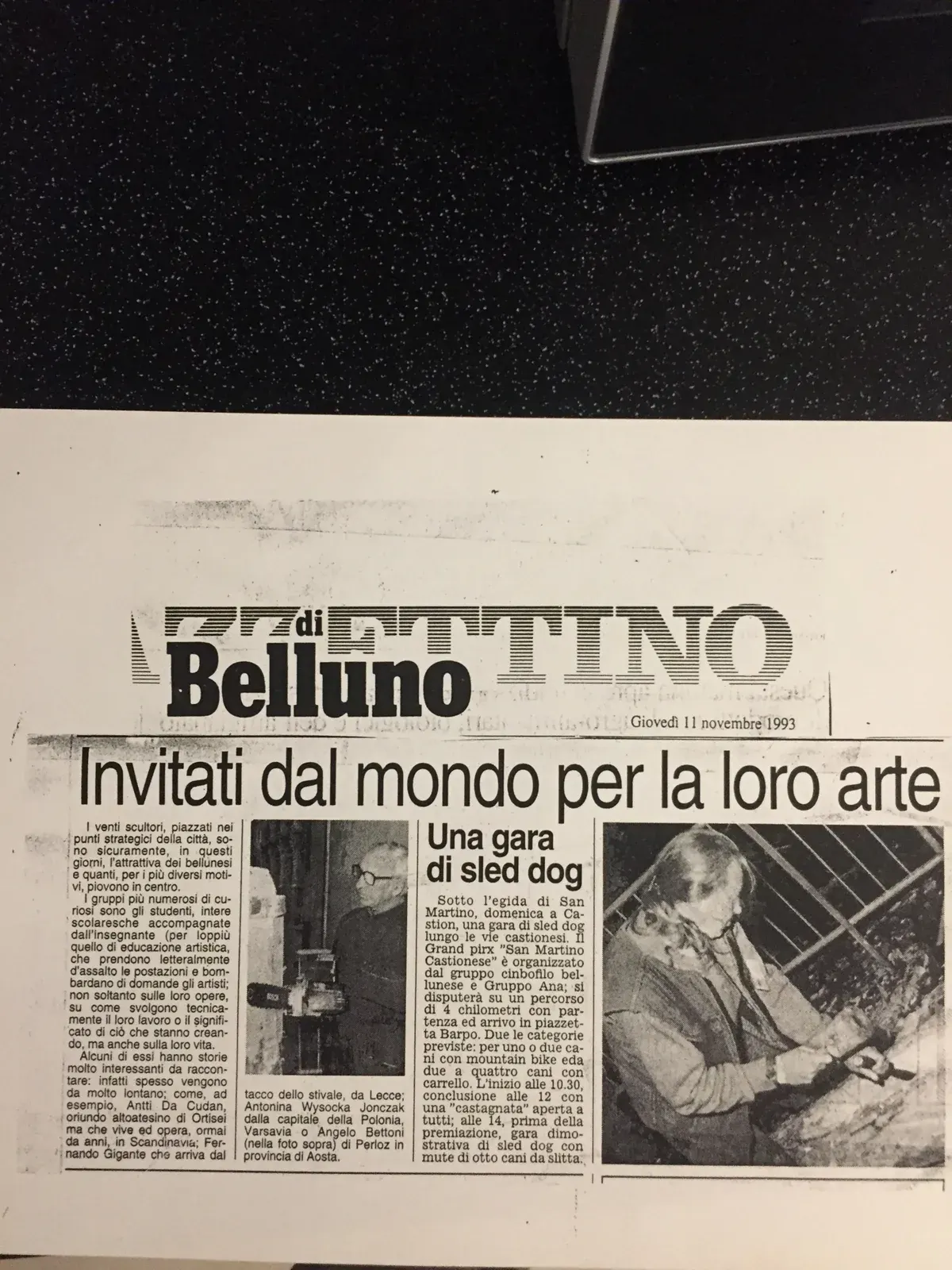 Ritaglio di giornale: «Invitati dal mondo per la loro arte», Il Gazzettino, 11 novembre 1993.